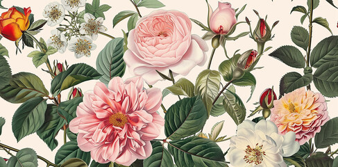 Classic botanical illustration of flowers.Vintage Florals. the arrival of spring.