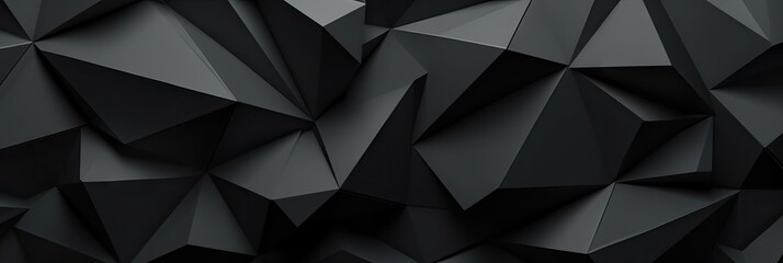  3d black triangle  polygonal wall background, black geometric backgound banner, black crystal background, faceted texture,
