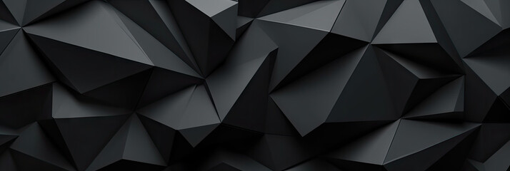 Obraz premium 3d black triangle polygonal wall background, black geometric backgound banner, black crystal background, faceted texture, 