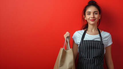 Photo of pretty millennial lady carry many packs shopper tourism abroad look unbelievable sales low prices mall wear colorful background. Portrait of an excited beautiful girl wearing dress.