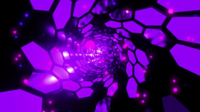 Abstract Illustration of blue neon light effect cylindrical tunnel background