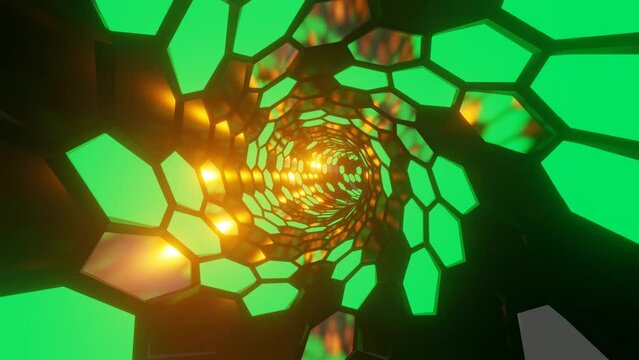 Abstract Illustration of colorful neon light effect cylindrical tunnel background