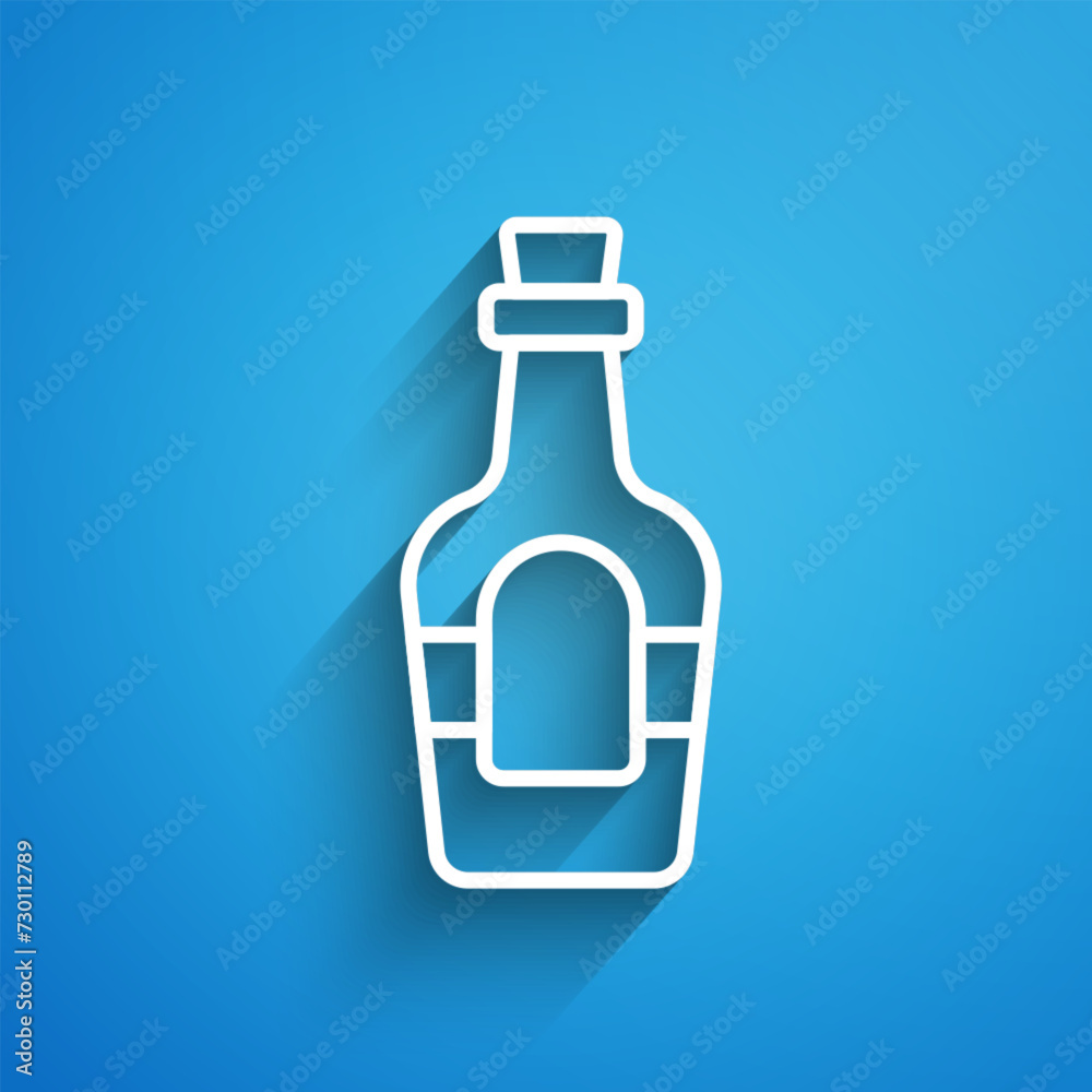 Canvas Prints White line Alcohol drink Rum bottle icon isolated on blue background. Long shadow. Vector