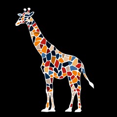 Flat logo giraffe azulejo style on a black background. Azulejo style.