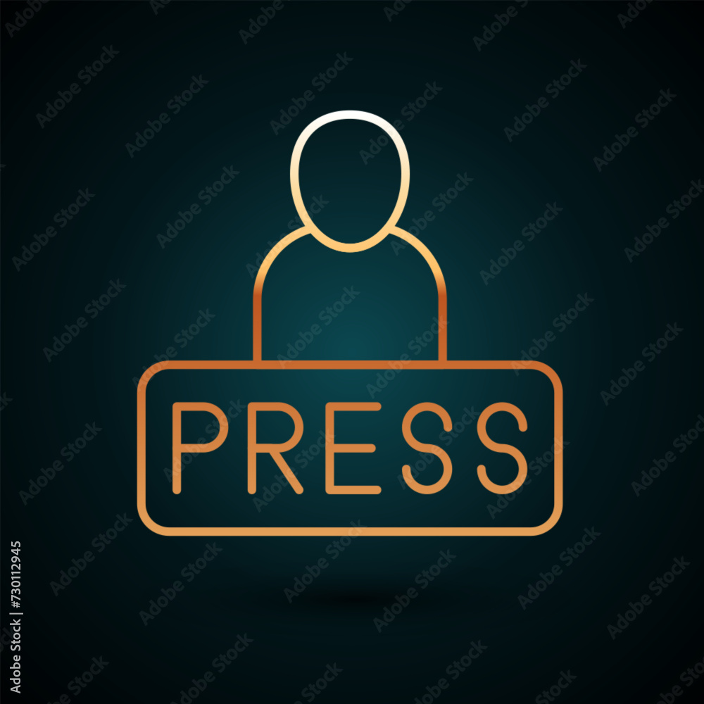 Wall mural Gold line Journalist news reporter icon isolated on dark blue background. Vector