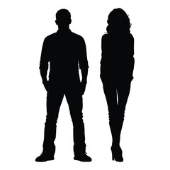 silhouettes of man and woman on white - obrazy, fototapety, plakaty
