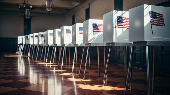 US America election, row of voting booths at polling station
