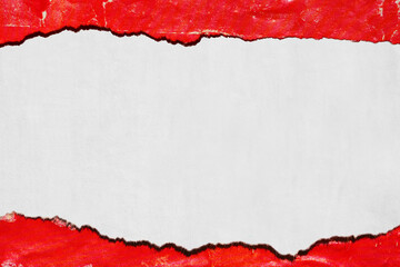 Old red white ripped torn grunge paper backgrounds creased crumpled poster backdrop surface placard