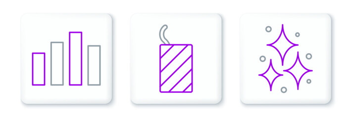 Set line Firework, Music equalizer and rocket icon. Vector