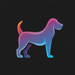 Vector 3D Side View Dog Line Art Gradient Logo on Black Background.