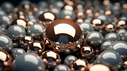 Create a wallpaper with metallic spheres and orbs, arranged in a captivating, three-dimensional composition.