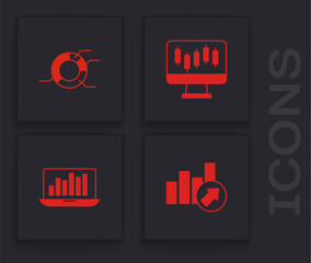 Set Financial growth, Pie chart infographic, Stocks market graphs and Laptop with icon. Vector