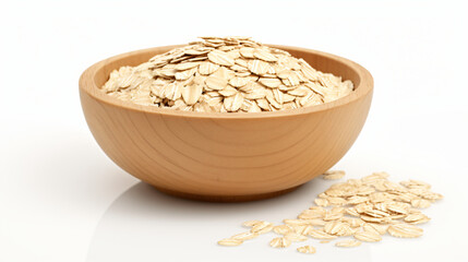 Bowl of oat flakes isolated on white background