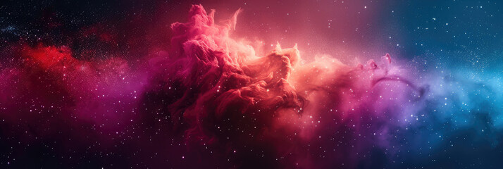 Naklejka premium red and blue white background with stars in dust, red blue glitter sparkle on dark background, circle bokeh, defocused, blue red space galaxy , nebula, cosmos banner poster background