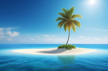 Fototapeta na wymiar beach with palm trees, island, desert island