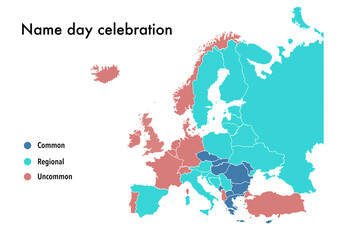 Infographic map of name day celebration in European countries