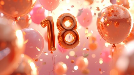 Happy Birthday 18 years anniversary of the person birthday, balloons in the form of numbers of the year.