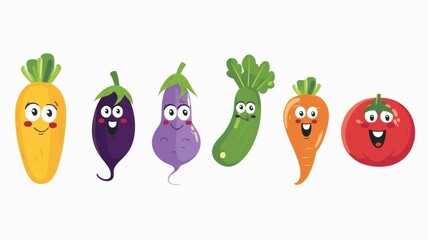 funny vegetables faces set, social media icons