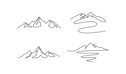One continuous line drawing of mountain range landscape template