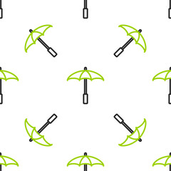 Line Sun protective umbrella for beach icon isolated seamless pattern on white background. Large parasol for outdoor space. Beach umbrella. Vector