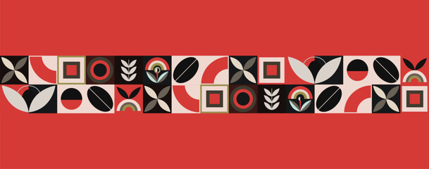 Geometric pattern horizontal banner. Coffee design banner template. Package design. Vector drawing, design element.