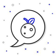 Line Peach fruit or nectarine with leaf icon isolated on white background. Colorful outline concept. Vector