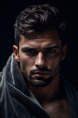 Obraz premium Man Wearing Towel Around His Neck After Showering or Exercising. Generative AI.