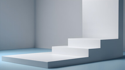 White empty stand podium with blue backgroud, Product presentation, mock up, Generative AI illustration