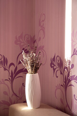 Serene Lavender - Vase of Dried Flowers Against a Patterned Backdrop