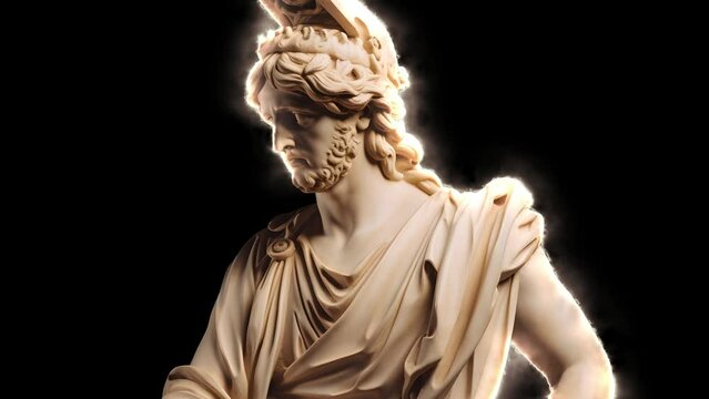 Ancient Greek sculpture of a head. Laser effect animation. Statue of a greek man on a black background isolated 4k
