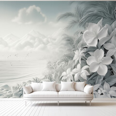 white sofa and flowers
