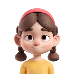 Cute Girl Smiling Children Simple Cartoon 3D Illustration Render Character, Isolated on Transparent Background, PNG