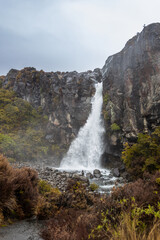 waterfall in Tongariro. Rainy day. New Zealand