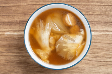 top view shark fin and scallops soup
