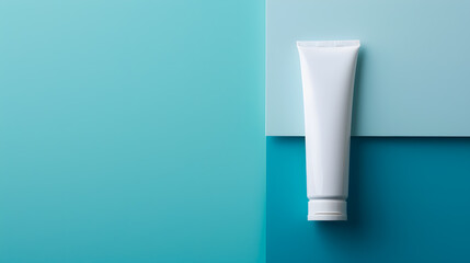 Blank white hand cream package mockup, blue background