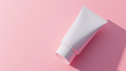 Blank white hand cream package mockup, pink background