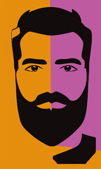 Fictional abstract elegant unshaven retro man isolated hipster with stylish monochrome haircut icon. barbershop symbol