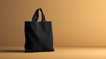 Blank black bag mockup on the dark orange background