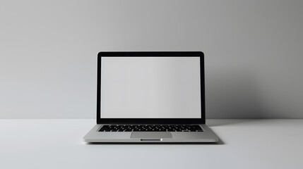 Laptop mockup with blank white screen on gray background