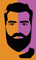 Fictional abstract elegant unshaven retro man isolated hipster with stylish monochrome haircut icon. barbershop symbol
