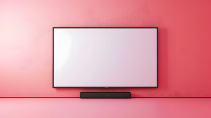 TV set mockup with blank white screen on pink background