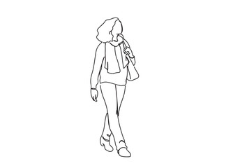 Woman Walking Line Art Drawing Ai, EPS, SVG, PNG, JPG zip file