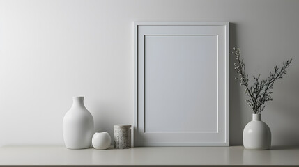 Blank white frame mockup on the wall background