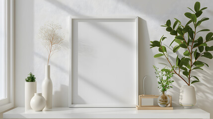 Blank white frame mockup on the wall background

