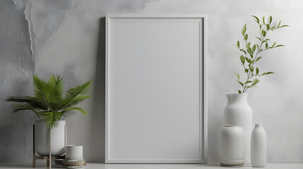 Blank white frame mockup on the wall background