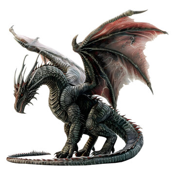 3D Rendering of a Horror Dragon on Transparent Background - Ai Generated