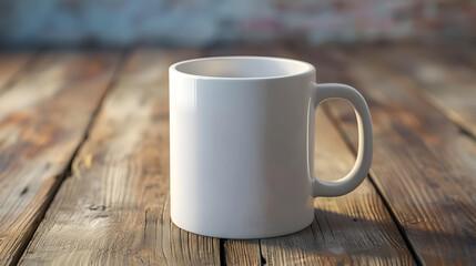 Blank white coffee mug on the table mockup