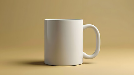 Blank white coffee mug mockup with copy space, beige background