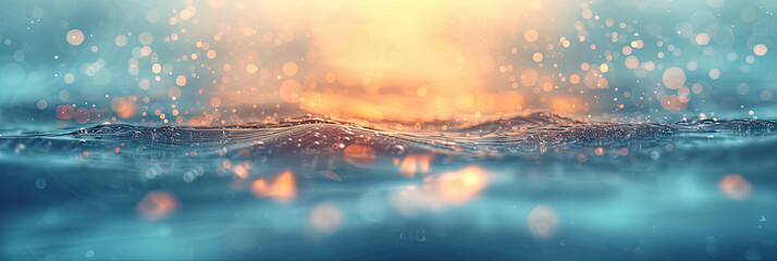 a close up of blue water and sun with bokeh light on blur background - obrazy, fototapety, plakaty