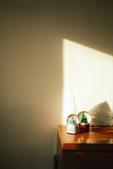 interior of a room with snow globes Christmas - obrazy, fototapety, plakaty